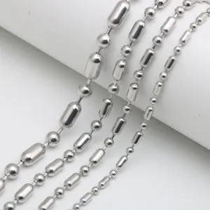 Stainless steel long short bead chains detail view, silver metallic DIY jewelry components.