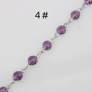 Stainless steel purple glitter chain detail view, DIY jewelry accessory half finished.