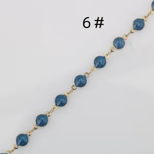 Stainless steel blue glitter epoxy circle chain detail shot for DIY jewelry making parts.