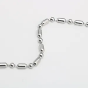 Stainless steel long and short bead chain detail, metallic ball and barrel link for DIY jewelry.