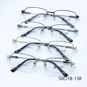 Montatura per Occhiali Quadrata Semi-Rimless da Uomo Business Titanio Memoria Leggero Ottica Metallo Spazzolato