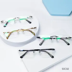 Monture de Lunettes Optiques Sans Monture en Pur Titane pour Hommes Verre Plat Clair Taillé en Diamant Lunettes de Myopie d'Affaires