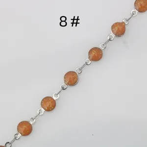 Stainless steel DIY colorful epoxy chain detail view, sparkling round link bracelet component.