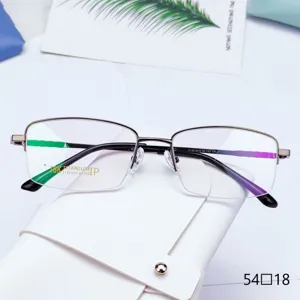Men's Business Half Frame Optical Glasses Frame Metal Eyewear IP Electroplated Classic Square Optical Eyeglass Frame