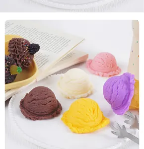 Detailed view of colorful PVC simulation ice cream ball models, perfect food play toys.