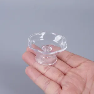 Miniature transparent dessert cup tray held in hand for DIY dollhouse miniature scale food play.