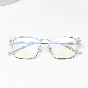 Vue détaillée de la monture de lunettes carrée transparente anti-lumière bleue pour hommes.