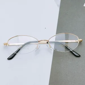 Detail view of business gold-plated women's oval half-rim optical glasses frame model 3056.