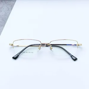 Montatura per occhiali semi-rimless in metallo dorato grande occhiale da vista quadrato