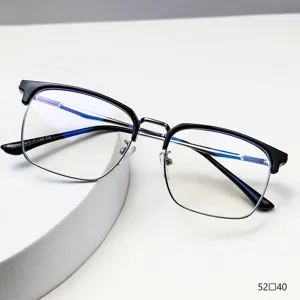 Monture de Lunettes de Vue Carrée pour Hommes Anti Lumière Bleue TR Métal Monture Rétro Littéraire pour Visage Carré