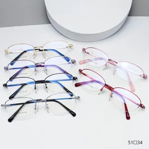 Women's Semi-Rimless Optical Glasses Frame Metal Oval Prescription Eyewear Retro Lightweight Elegant Vision Glasses
