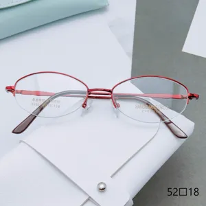Women Optical Glasses Frame Vintage Metal Half Rim Oval Eyeglass Frame Clear Lens Glasses For Business Commute