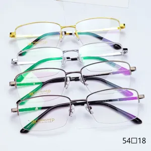 Men's 18K semi-rimless titanium steel business glasses frame, perfect wholesale style.