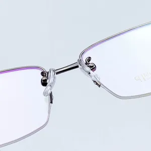 Men's business half-rim optical glasses frame with delicate nose pads and premium metallic bridge.