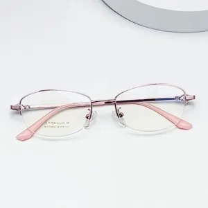 Women semi-rimless titanium glasses frame oval optical prescription eyewear pink metal design
