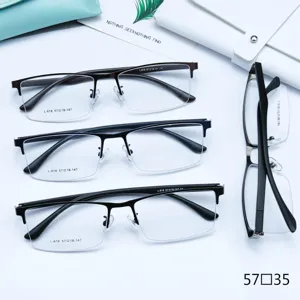 Montatura per Occhiali Ottici Quadrati Semi-Rimless da Uomo d'Affari Metallo Ampio Telaio Miopia Occhiali per Ufficio Quotidiano