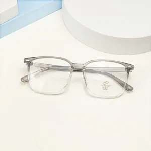 Lunettes de vue carrees degradees gris transparent anti lumiere bleue TR90 grande monture.