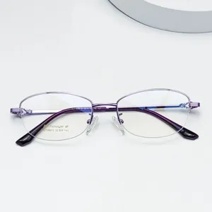 Stylish women purple half rim titanium optical eyeglasses frame oval prescription glasses