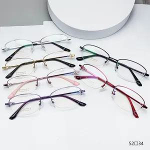 Women's Semi Rimless Oval Optical Glasses Frame Lightweight Titanium Memory Metal Retro Myopia Spectacle Frame