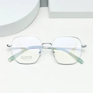 Monturas de Gafas de Titanio Polígono Retro Gafas Ópticas Ligeras de Gran Montura Estilo Vintage Gafas de Metal Para Hombres Mujeres