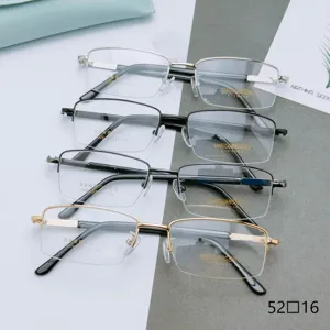 Montatura per Occhiali Ottici Quadrati in Metallo Semi-Rimless da Uomo Placcato in Oro Spesso per Miopia Lettura