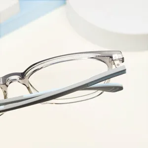 Retro square TR90 optical glasses frame for men and women, anti-blue light design, clear grey.