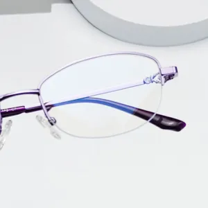 Women half-frame titanium alloy optical glasses frame oval purple designer eyewear new