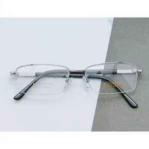 Uomini affari mezza montatura occhiali argento metallo ottico telaio elegante moda