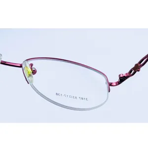 Trendy women's business metal semi-rimless glasses frame, thick gold electroplated purple design.