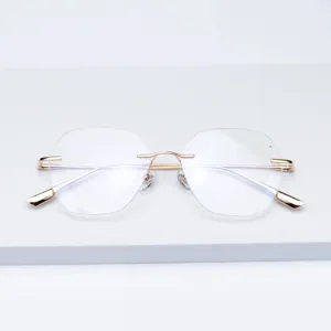Monture de lunettes métallique polygonale sans contour avec coupe diamant pour adultes.