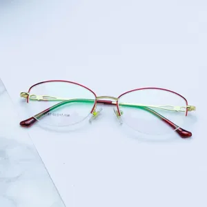 Women half frame business metal eyeglasses red and gold optical frame eyewear 53mm.