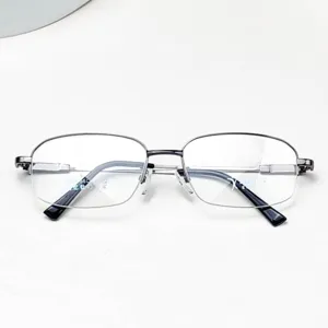 Montura de gafas clásica semi al aire de titanio con memoria, ligera para negocios.