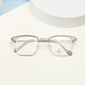 Stylish lightweight browline optical glasses frame with square anti blue light lenses for men.