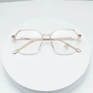 Fashion polygon optical glasses frame anti blue light transparent pink metal trendy eyewear 1pc