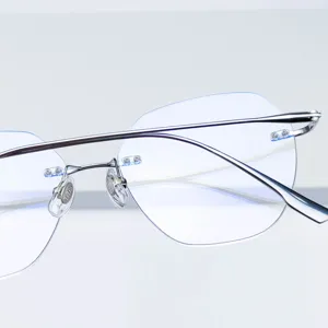 Monture de lunettes design sans monture en pur titane grand cadre métal coupe diamant