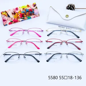 Women's half-frame metal optical glasses frames with memory temples, stylish and comfortable.