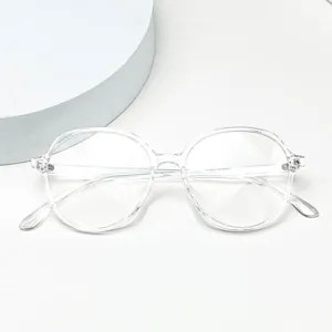 Clear transparent TR90 optical glasses frame, lightweight round anti-blue light frame for daily use.