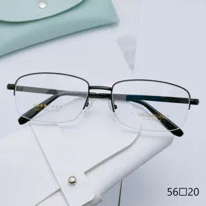 Business Men Metal Semi-Rimless Square Optical Glasses Frame Thick Gold Electroplated Fashion Clear Eyewear