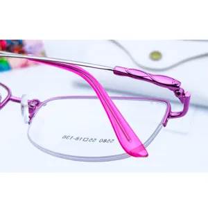 Women half-frame metal eyeglasses frame stylish purple memory temple optical eyewear 1pc