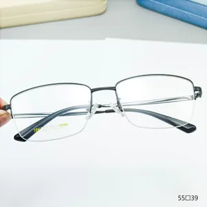 Montatura per Occhiali da Vista in Titanio da Uomo d'Affari Classica Quadrata Semi-Rimless Metallo