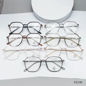 Trendy TR90 polygon optical glasses frame with anti-blue light lenses for unisex.