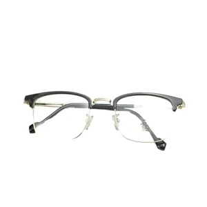 Stylish half-frame anti-blue light glasses with black and gold design for daily wear.