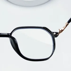 Polygon black and gold TR90 optical eyeglass frame, large designer fashion myopia glasses.