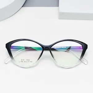 Vue detail lunettes anti-lumiere bleue oeil-de-chat, monture TR90 degrade noir chic.