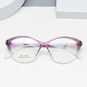 Lunettes anti-lumière bleue œil-de-chat tendance avec grand cadre TR90, design dégradé élégant.