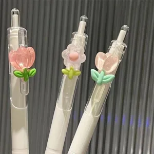 Detalle de bolígrafo de gel de flor bonita, colgante de tulipán de resina transparente, papelería.