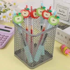 Cute apple gel pens set in mesh holder student quick dry black ink writing stationery supplies