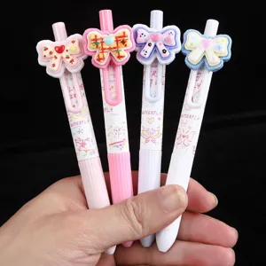 Cute bow retractable gel pen 0.5mm black ink smooth writing cute student stationery