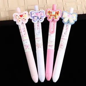Cute bow press gel pen set with 0.5mm black ink, smooth writing stationery for students and exams.
