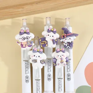 Cute white rabbit gel pen set with purple charm, sweet scent, smooth black ink writing.